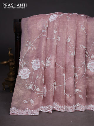 Crush tissue saree pastel pink with allover sequin & cut beaded work