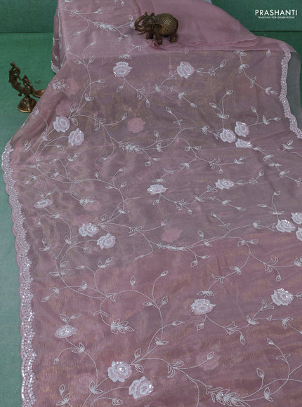 Crush tissue saree pastel pink with allover sequin & cut beaded work