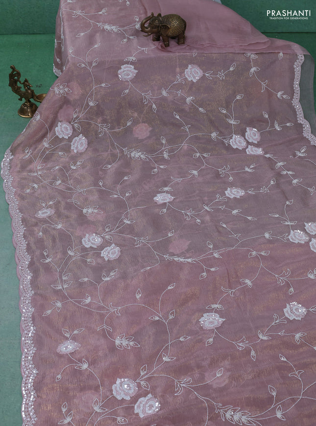 Crush tissue saree pastel pink with allover sequin & cut beaded work