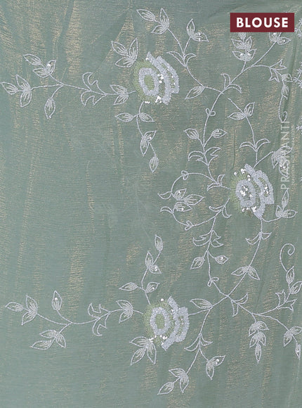 Crush tissue saree pastel green with allover sequin & cut beaded work