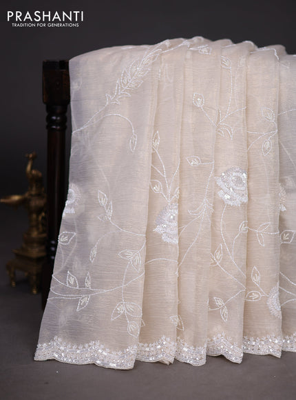 Crush tissue saree cream with allover sequin & cut beaded work