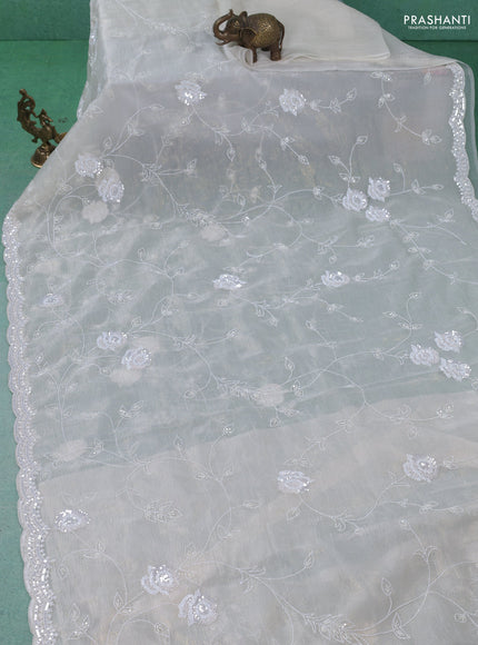 Crush tissue saree cream with allover sequin & cut beaded work