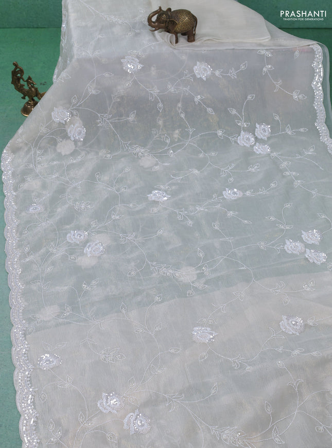 Crush tissue saree cream with allover sequin & cut beaded work