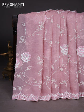Crush tissue saree pastel pink with allover sequin & cut beaded work