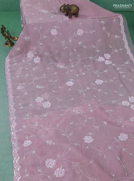 Crush tissue saree pastel pink with allover sequin & cut beaded work