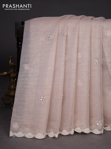 Crush tissue saree beige with sequin & beaded work