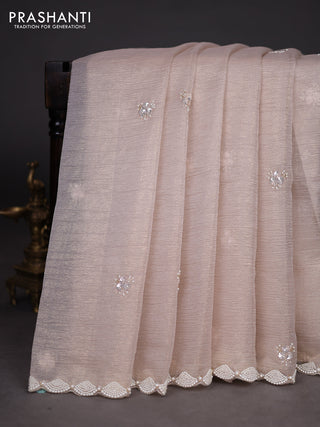 Crush tissue saree beige with sequin & beaded work