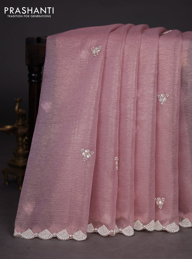 Crush tissue saree pastel pink with sequin & beaded work