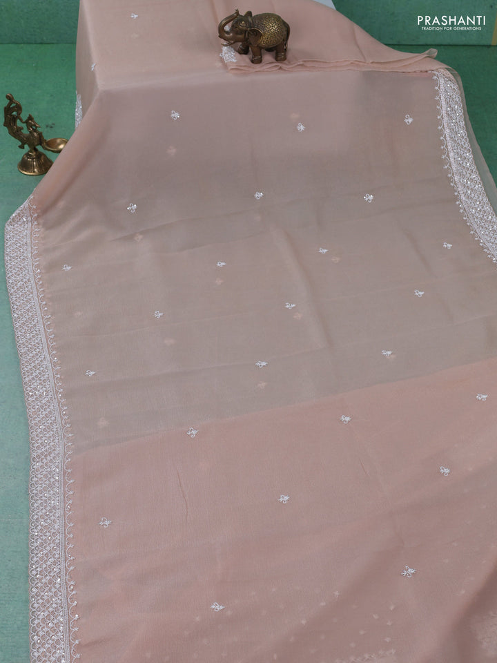 Crush tissue saree sandal with beaded work and sequin & cut beaded work border