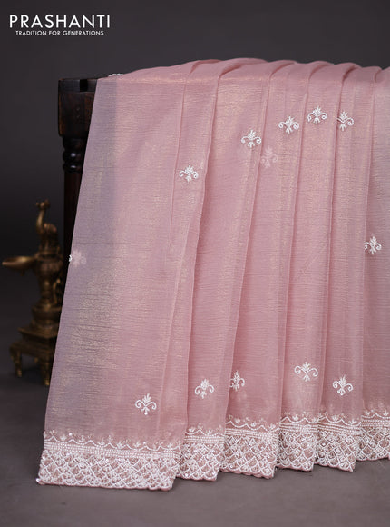 Crush tissue saree pastel pink with beaded work and sequin & cut beaded work border