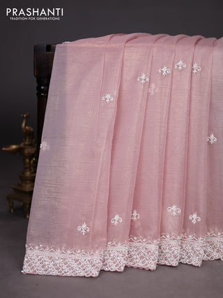 Crush tissue saree pastel pink with beaded work and sequin & cut beaded work border