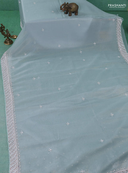 Crush tissue saree teal shade with beaded work and sequin & cut beaded work border