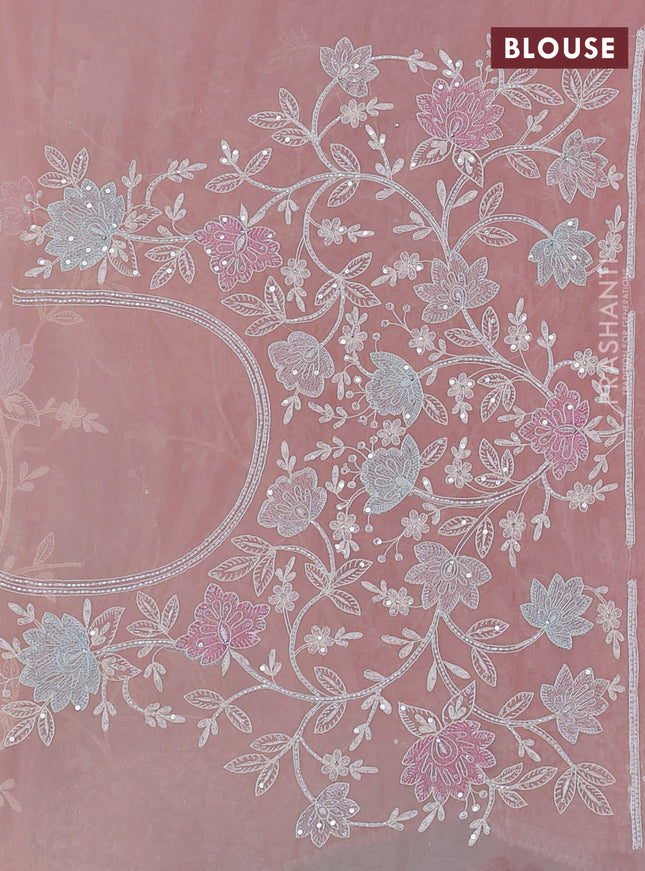 Organza silk saree peach shade with floral embroidery & sequin work