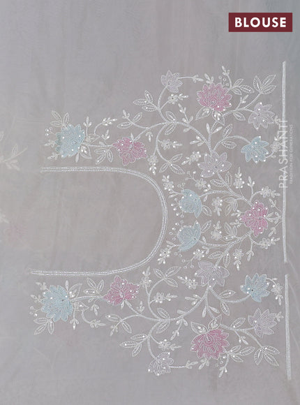 Organza silk saree cream with floral embroidery & sequin work