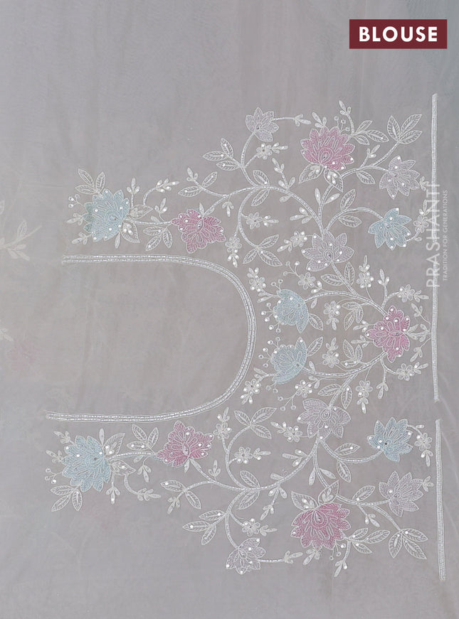 Organza silk saree cream with floral embroidery & sequin work