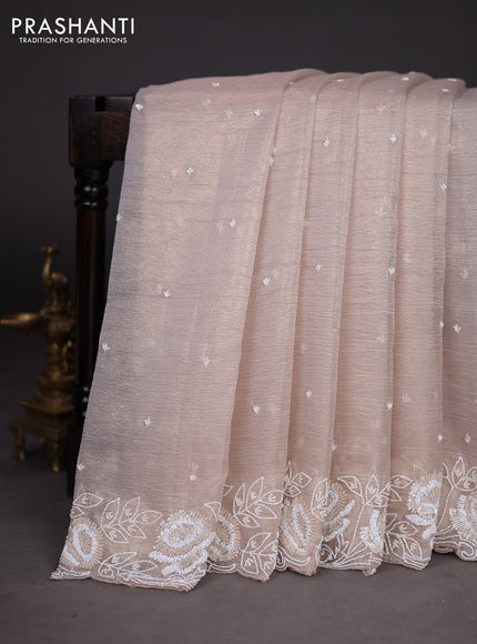 Crush tissue saree beige with sequin & cut beaded work border