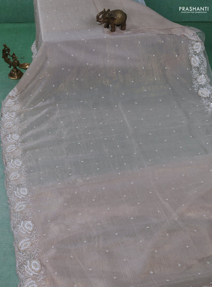Crush tissue saree beige with sequin & cut beaded work border