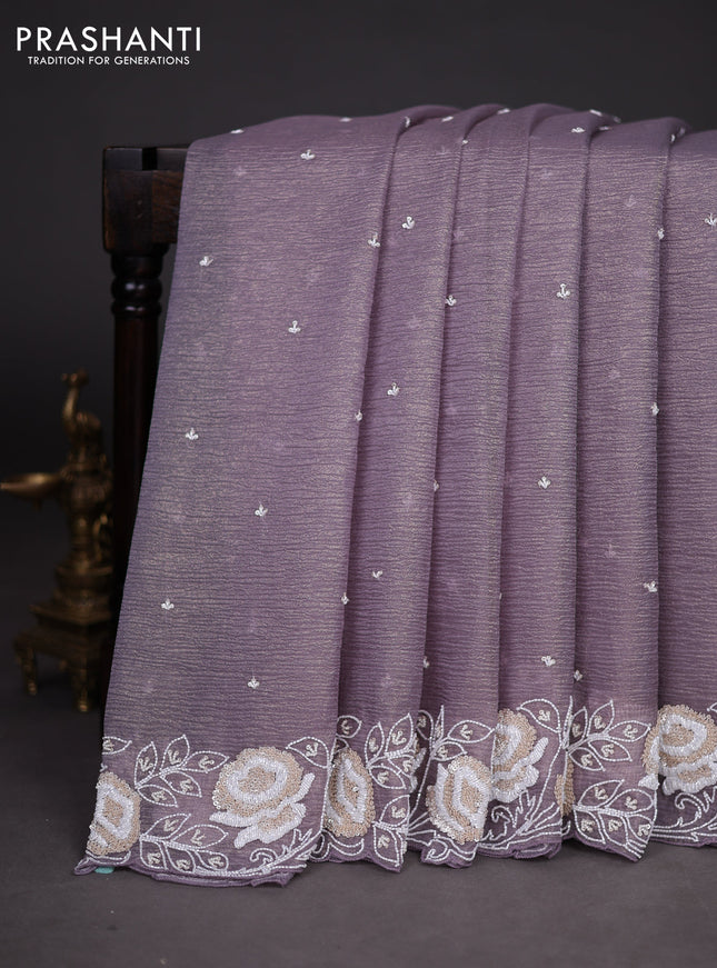 Crush tissue saree grey with sequin & cut beaded work border