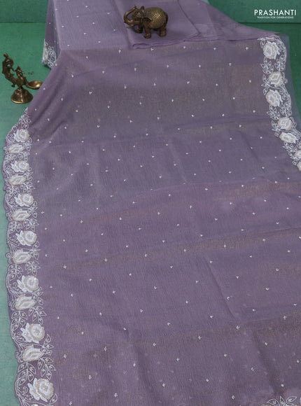 Crush tissue saree grey with sequin & cut beaded work border