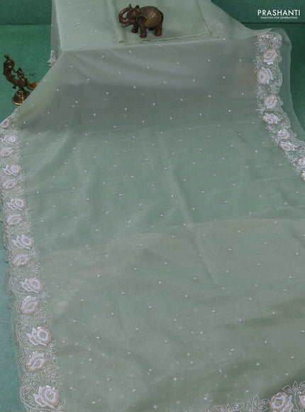 Crush tissue saree pista green with beaded work and sequin & cut beaded work border