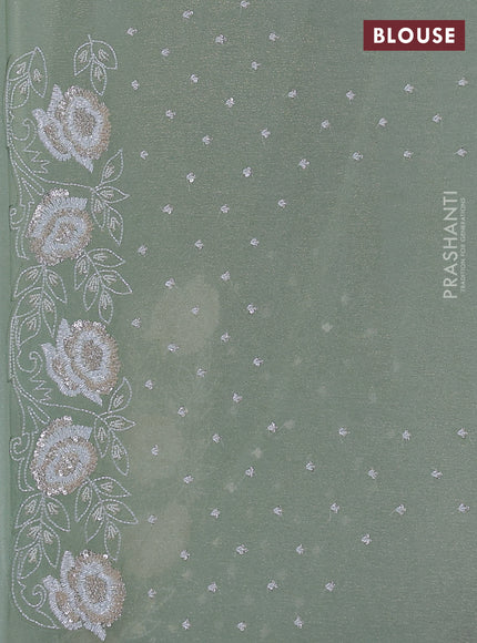 Crush tissue saree pista green with beaded work and sequin & cut beaded work border