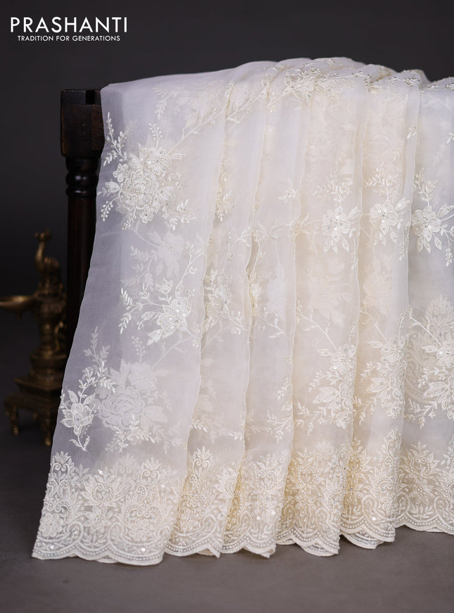 Organza silk saree cream with allover embroidery sequin work