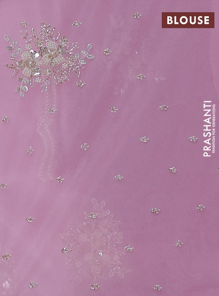 Organza silk saree light pink with allover floral embroidery sequin work and beaded work border