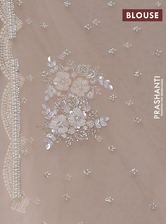 Organza silk saree sandal with allover floral embroidery sequin work and beaded work border