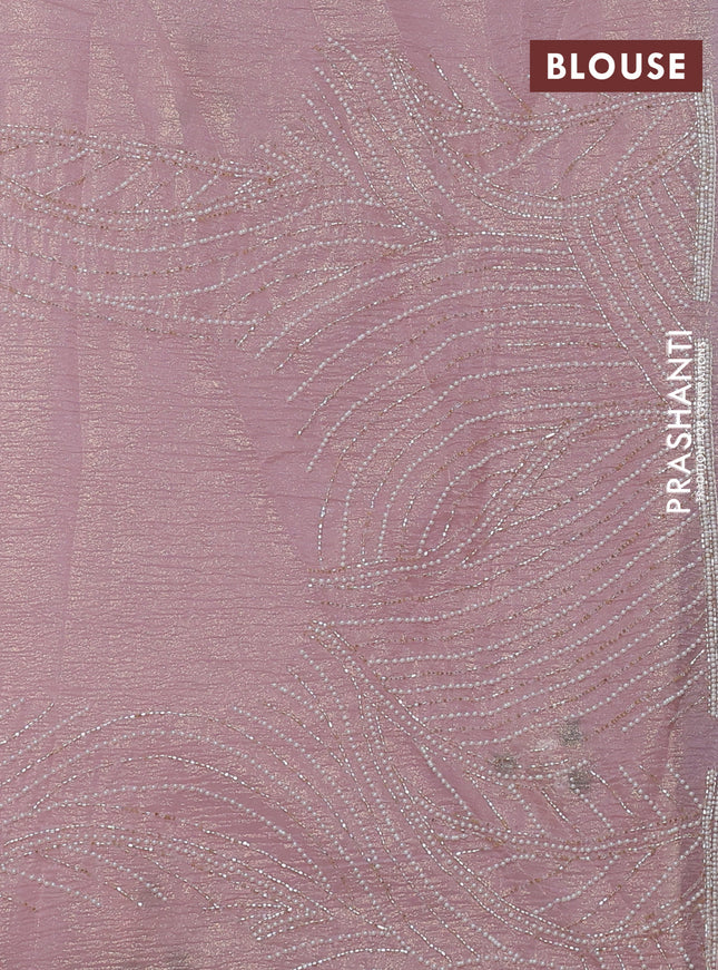 Crush tissue saree pastel pink with allover floral embroidery sequin work