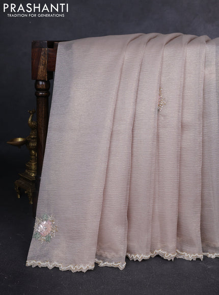 Crush tissue saree beige with allover floral embroidery sequin work