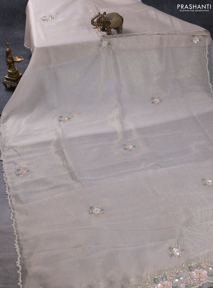 Crush tissue saree beige with allover floral embroidery sequin work