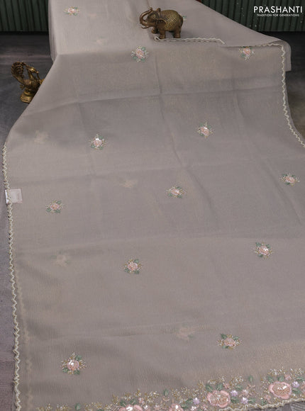 Crush tissue saree grey with allover floral embroidery sequin work