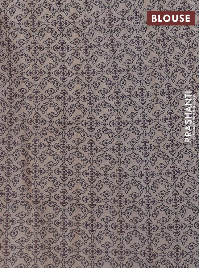 Art linen saree rosy brown and beige with plain body and kalamkari printed pallu