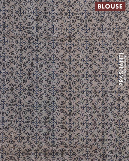 Art linen saree blue and beige with plain body and kalamkari printed pallu