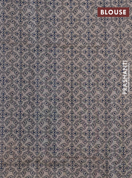 Art linen saree blue and beige with plain body and kalamkari printed pallu
