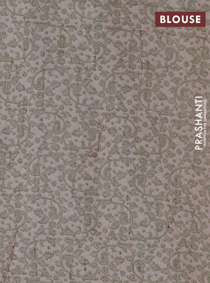 Art linen saree pastel green and beige with plain body and kalamkari printed pallu