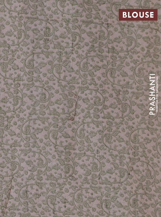 Art linen saree pastel green and beige with plain body and kalamkari printed pallu