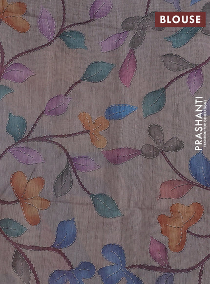 Art linen saree grey and beige with plain body and printed pallu