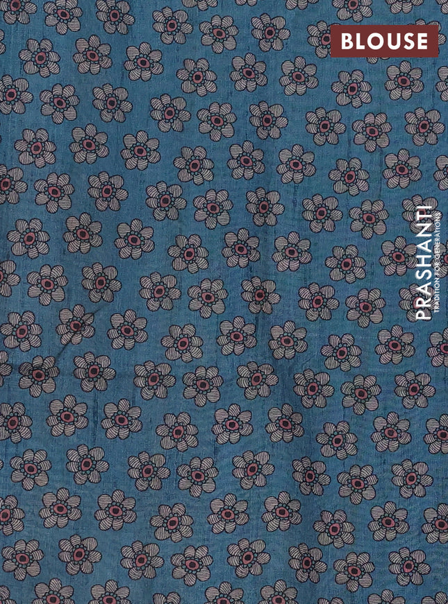 Art linen saree teal blue and beige with butta prints and madhubani printed pallu
