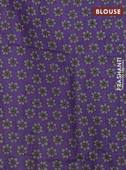 Art linen saree lavender and beige with butta prints and madhubani printed pallu