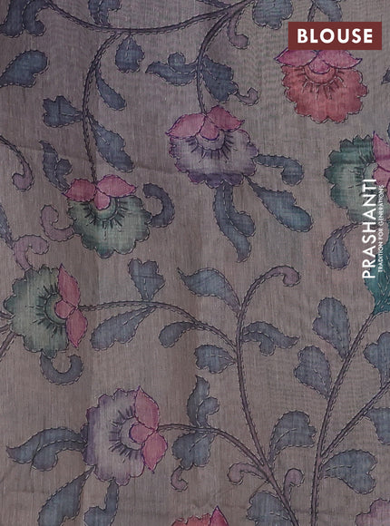 Art linen saree lavender and pastel grey with allover kalamkari prints and zari woven border