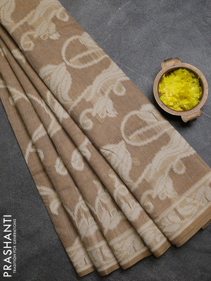 Linen cotton saree sandal with allover jamdhani weaves