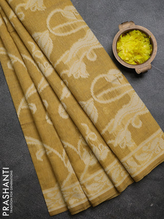 Linen cotton saree mustard yellow with allover jamdhani weaves
