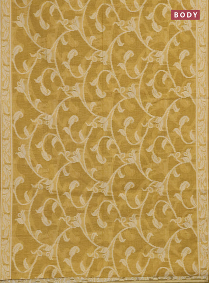 Linen cotton saree mustard yellow with allover jamdhani weaves