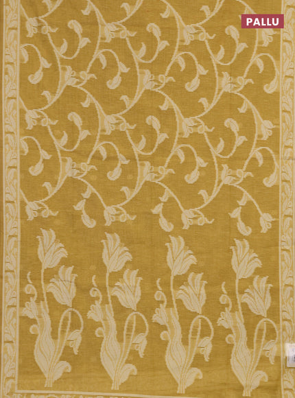 Linen cotton saree mustard yellow with allover jamdhani weaves