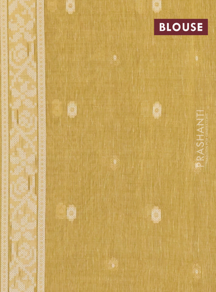 Linen cotton saree mustard yellow with allover jamdhani weaves