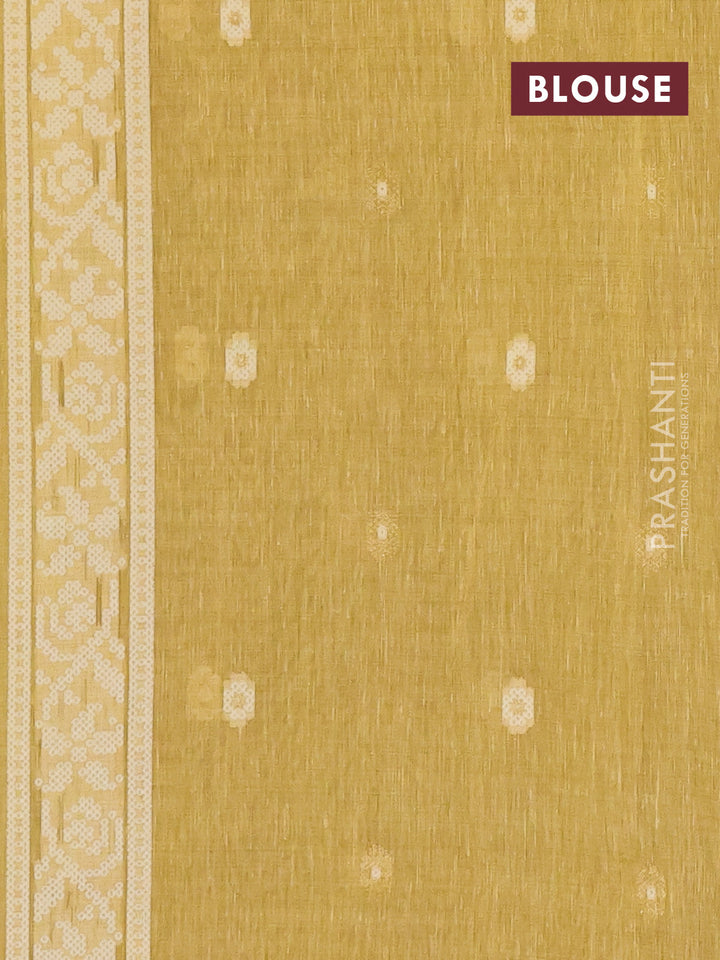 Linen cotton saree mustard yellow with allover jamdhani weaves