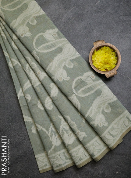 Linen cotton saree pastel green shade with allover jamdhani weaves