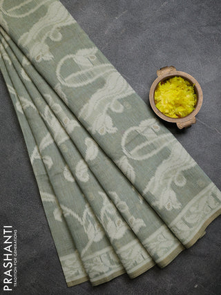 Linen cotton saree pastel green shade with allover jamdhani weaves
