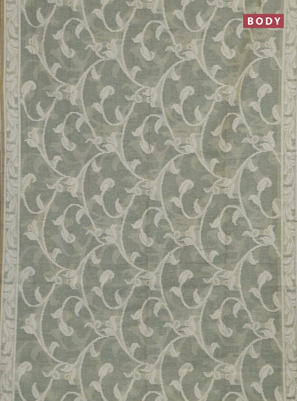 Linen cotton saree pastel green shade with allover jamdhani weaves